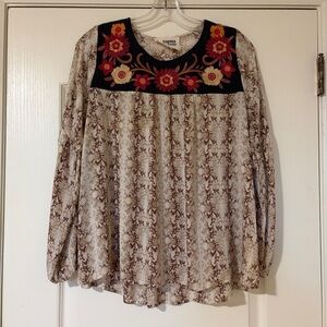 Savanna Jane Floral Embroidered Blouse - Cream and Red